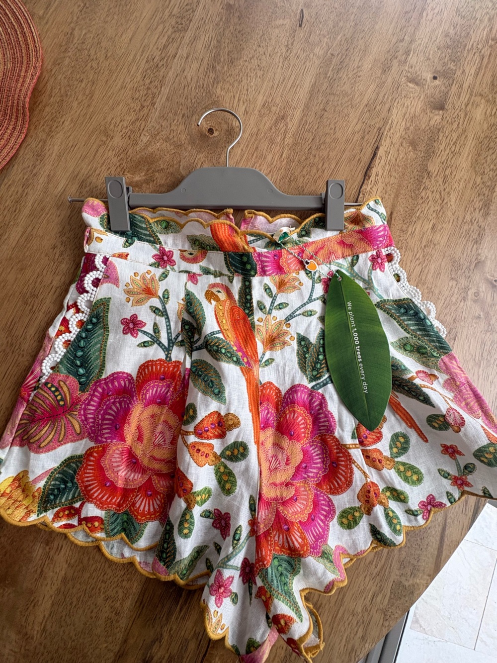 FARM Rio White Floral Scallop Hem Shorts with Pink, Orange & Green